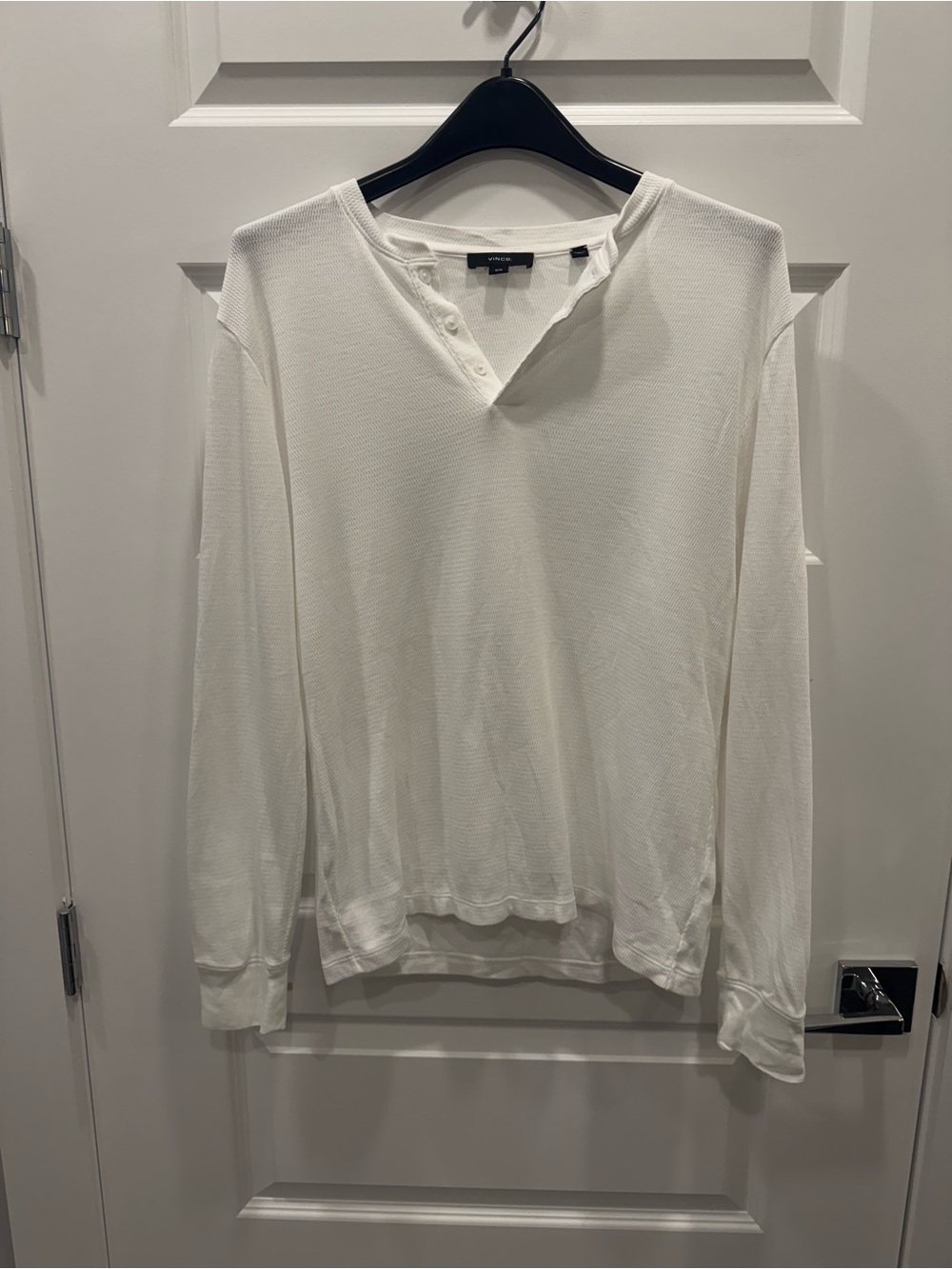 Vince Men’s White Waffle-Knit Henley Top in M NWOT